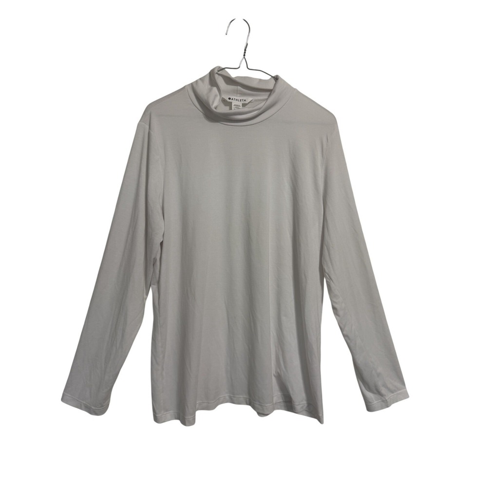 Athleta‎ Womens XL White Long Sleeve Mock Neck Lightweight Jersey Top Shirt